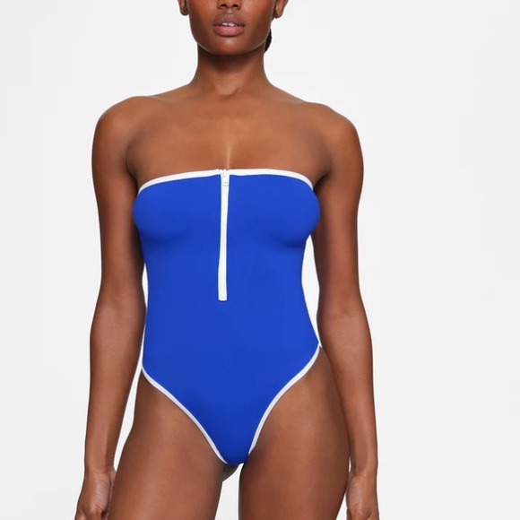 SKIMS Other - Skims Royal Blue Sporty Zipper One Piece Strapless Bathing Suit Size M